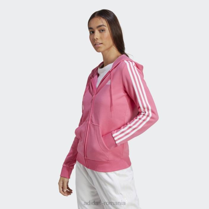 Adidas hanorac cu fermoar complet din fleece magenta essentials, cu 3 dungi femei magenta/alb 2JBN2560