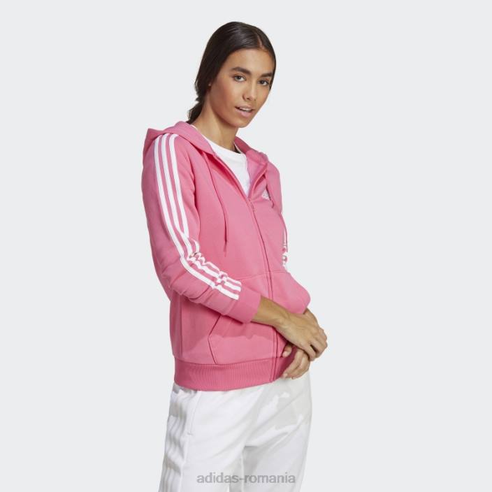 Adidas hanorac cu fermoar complet din fleece magenta essentials, cu 3 dungi femei magenta/alb 2JBN2560