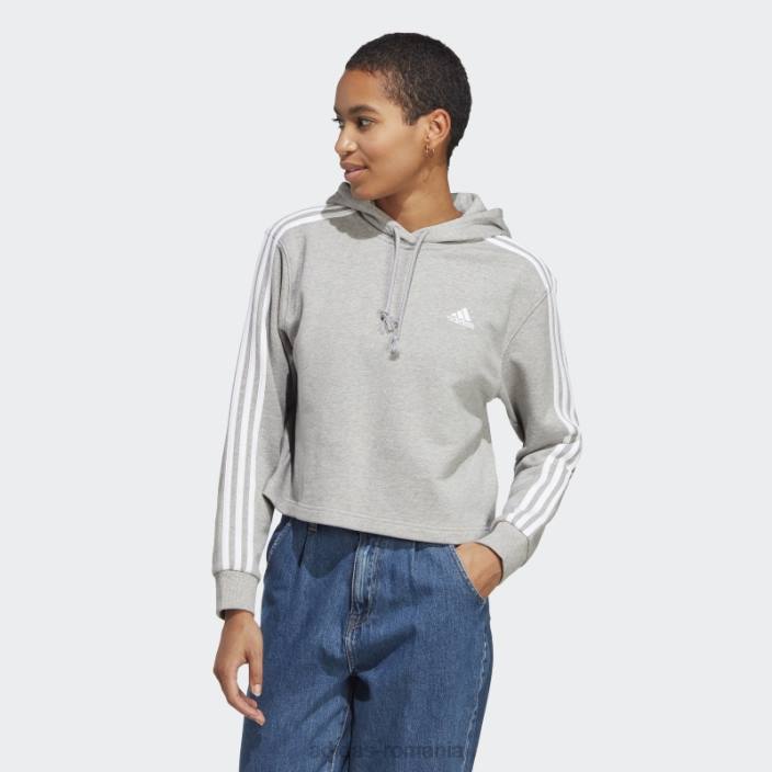 Adidas hanorac cu glugă cu 3 dungi French Terry alb fierbinte femei gri mediu/alb 2JBN9084