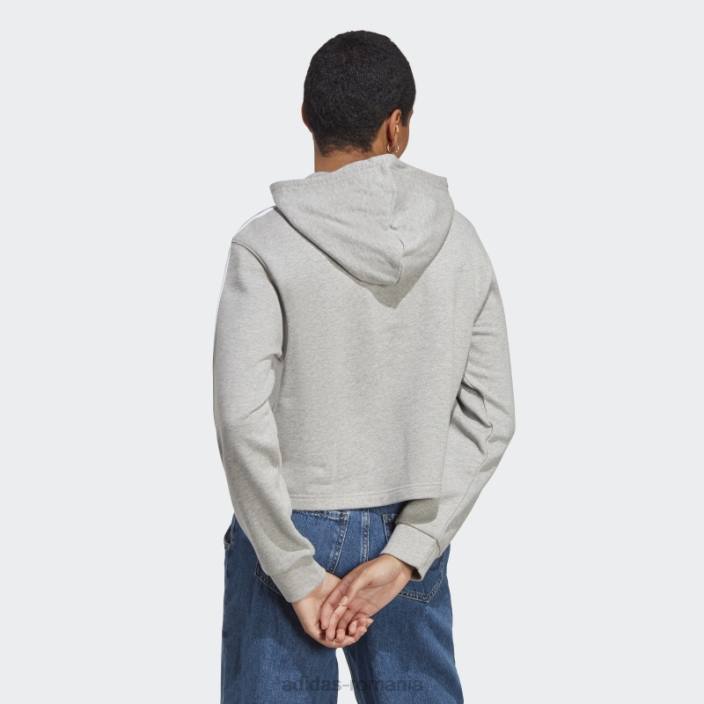 Adidas hanorac cu glugă cu 3 dungi French Terry alb fierbinte femei gri mediu/alb 2JBN9084