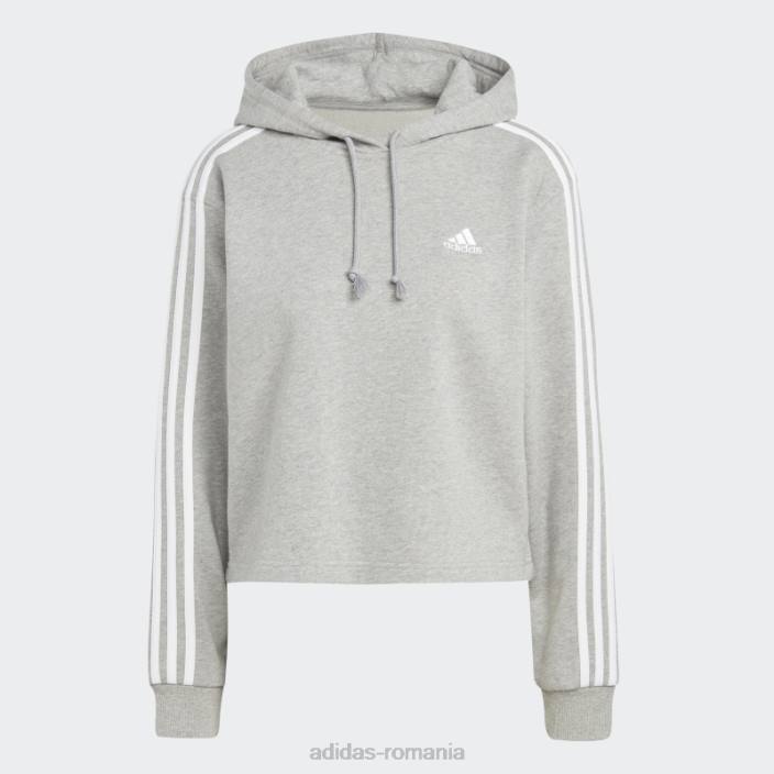 Adidas hanorac cu glugă cu 3 dungi French Terry alb fierbinte femei gri mediu/alb 2JBN9084