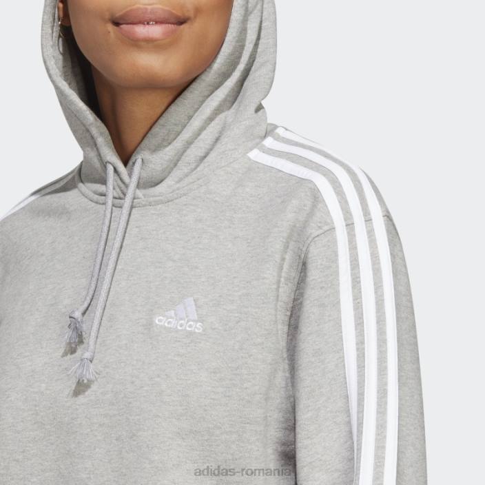 Adidas hanorac cu glugă cu 3 dungi French Terry alb fierbinte femei gri mediu/alb 2JBN9084