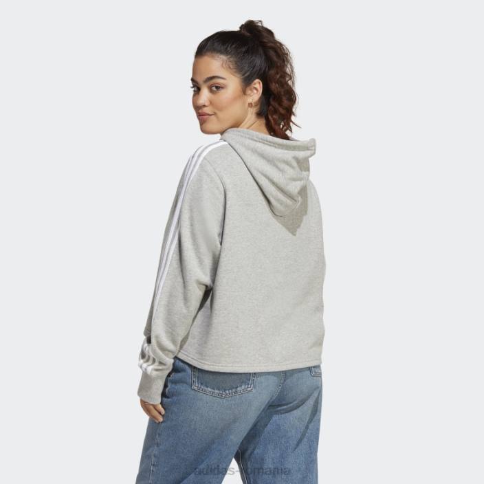 Adidas hanorac cu glugă cu 3 dungi French Terry (mărime plus) gri mediu femei gri mediu/alb 2JBN9080