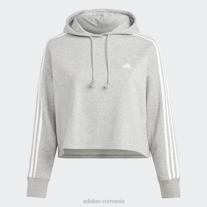 Adidas hanorac cu glugă cu 3 dungi French Terry (mărime plus) gri mediu femei gri mediu/alb 2JBN9080