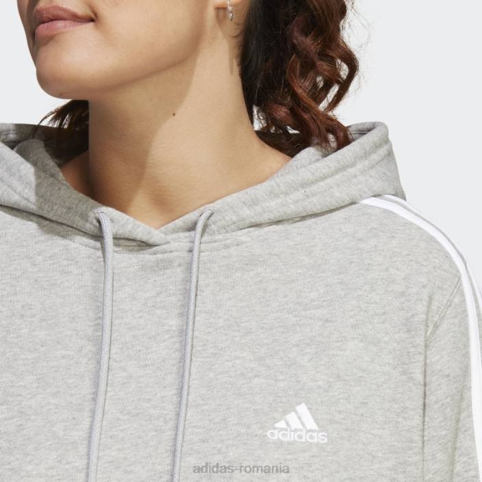 Adidas hanorac cu glugă cu 3 dungi French Terry (mărime plus) gri mediu femei gri mediu/alb 2JBN9080