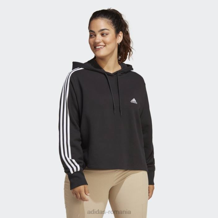 Adidas hanorac cu glugă cu 3 dungi French Terry (mărime plus) negru femei alb negru 2JBN16783
