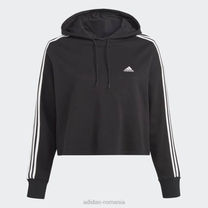 Adidas hanorac cu glugă cu 3 dungi French Terry (mărime plus) negru femei alb negru 2JBN16783
