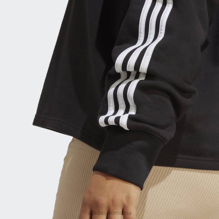 Adidas hanorac cu glugă cu 3 dungi French Terry (mărime plus) negru femei alb negru 2JBN16783
