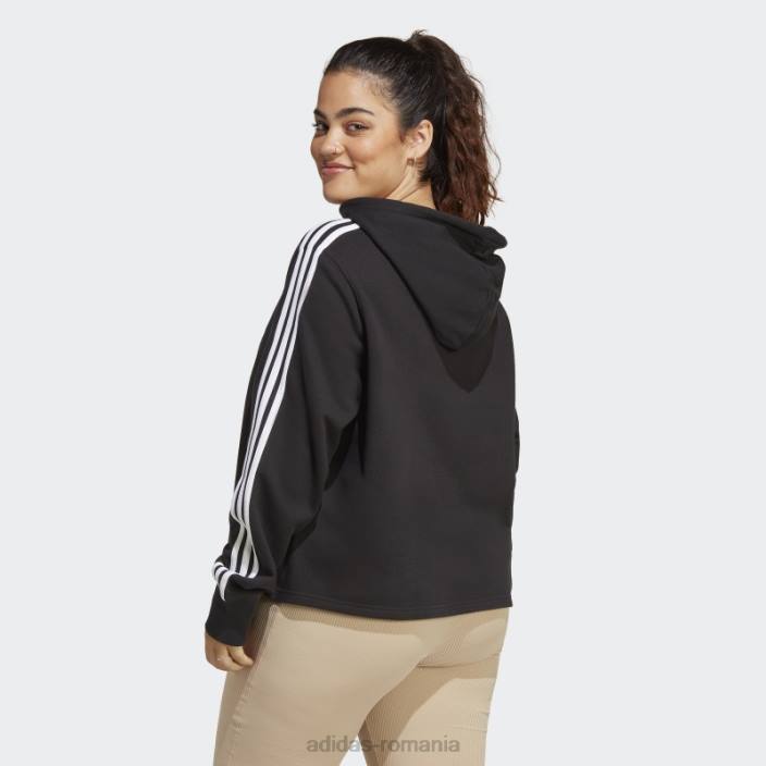 Adidas hanorac cu glugă cu 3 dungi French Terry (mărime plus) negru femei alb negru 2JBN9212
