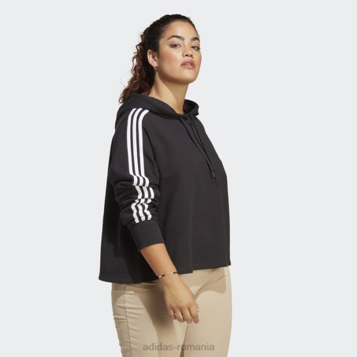 Adidas hanorac cu glugă cu 3 dungi French Terry (mărime plus) negru femei alb negru 2JBN9212