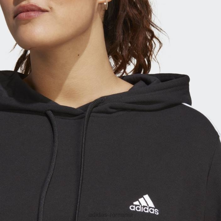 Adidas hanorac cu glugă cu 3 dungi French Terry (mărime plus) negru femei alb negru 2JBN9212