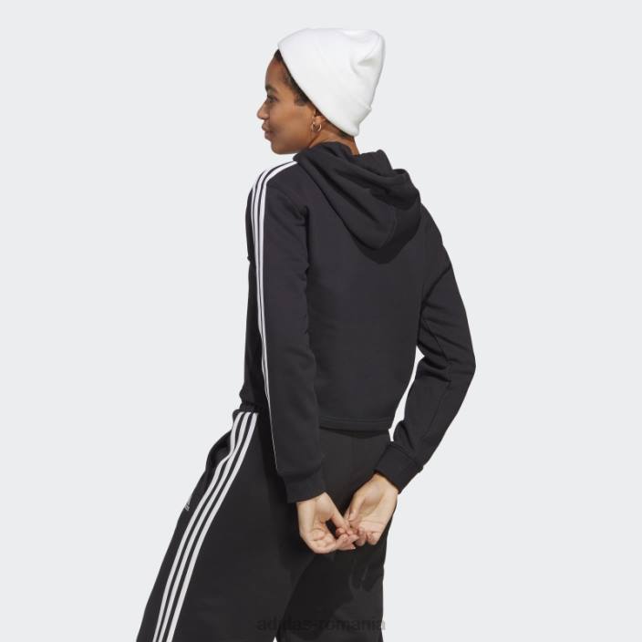 Adidas hanorac cu glugă cu 3 dungi French Terry, negru, adidas femei alb negru 2JBN17064
