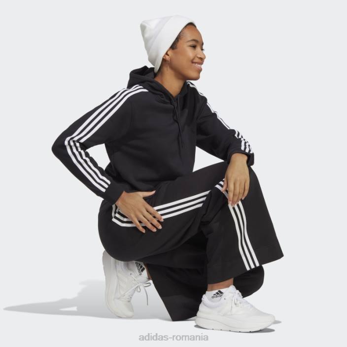 Adidas hanorac cu glugă cu 3 dungi French Terry, negru, adidas femei alb negru 2JBN17064