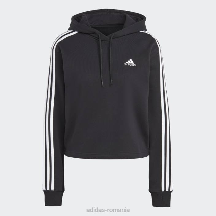 Adidas hanorac cu glugă cu 3 dungi French Terry, negru, adidas femei alb negru 2JBN17064