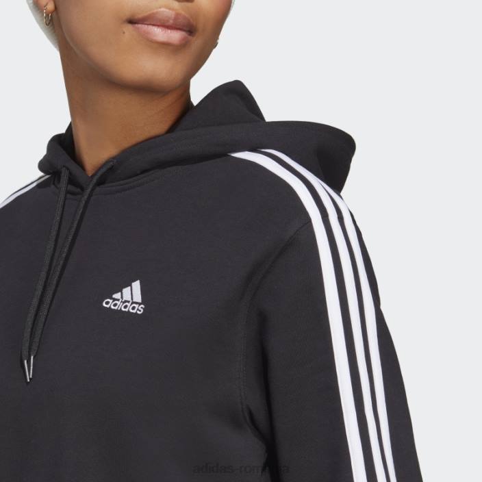 Adidas hanorac cu glugă cu 3 dungi French Terry, negru, adidas femei alb negru 2JBN17064