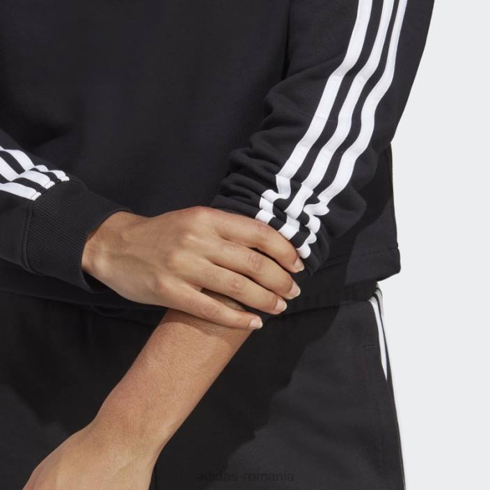 Adidas hanorac cu glugă cu 3 dungi French Terry, negru, adidas femei alb negru 2JBN17064