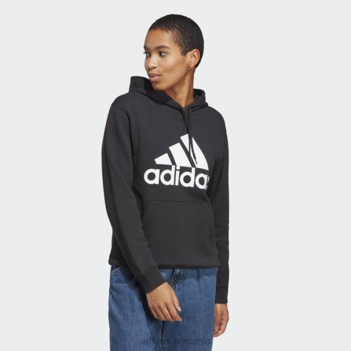 Adidas hanorac cu glugă obișnuit din țesătură franceză cu logo mare negru essentials femei alb negru 2JBN9502