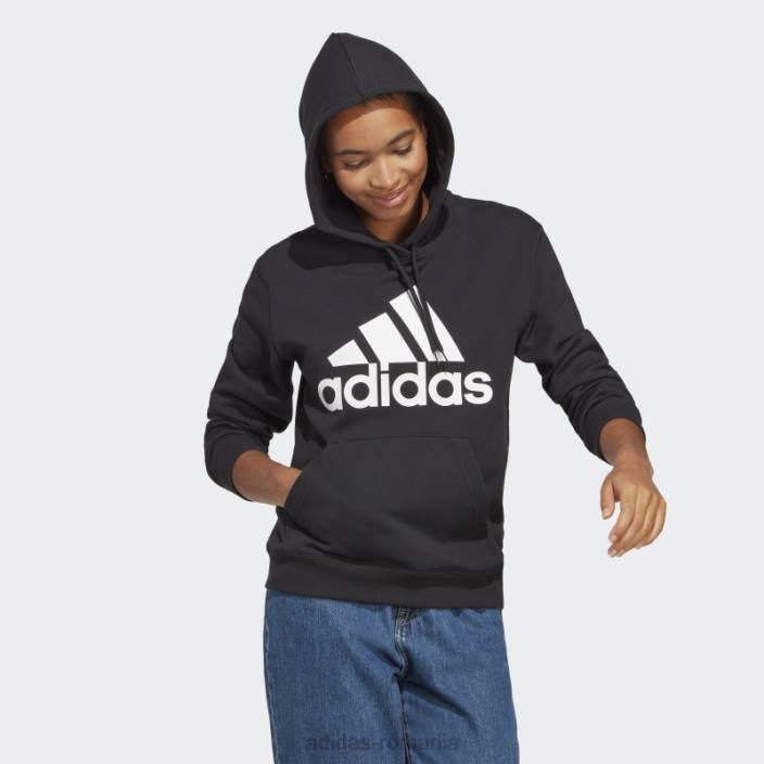 Adidas hanorac cu glugă obișnuit din țesătură franceză cu logo mare negru essentials femei alb negru 2JBN9502