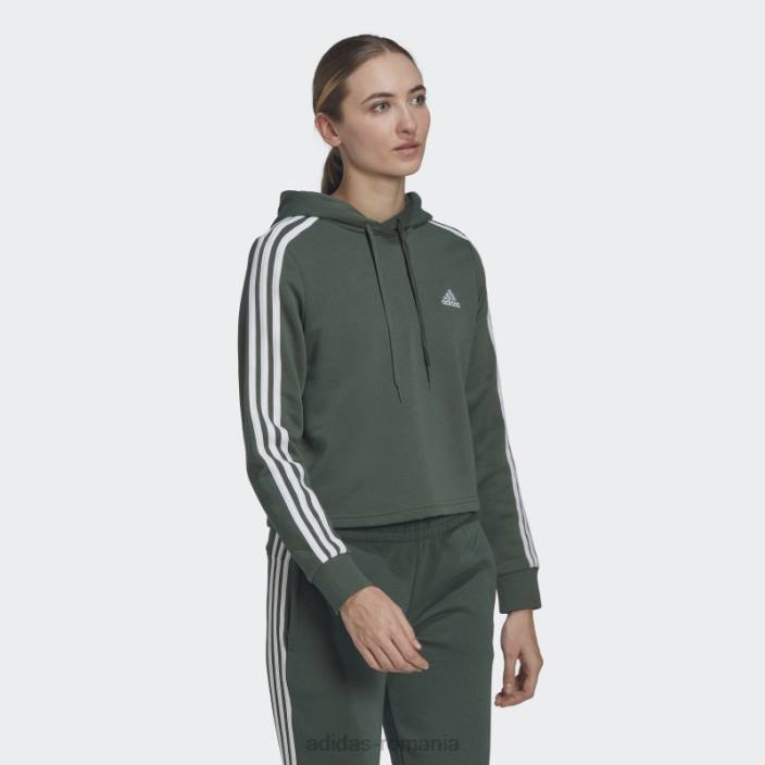 Adidas hanorac decupat cu 3 dungi green oxide essentials femei oxid verde/alb 2JBN10786