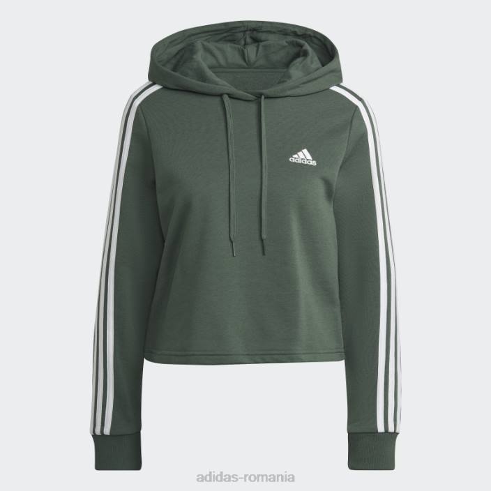 Adidas hanorac decupat cu 3 dungi green oxide essentials femei oxid verde/alb 2JBN10786