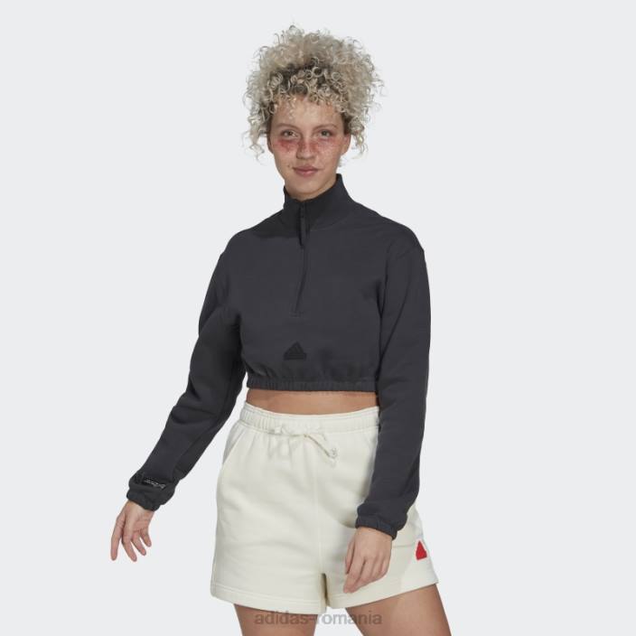 Adidas hanorac decupat cu jumătate de fermoar la modă albă femei carbon/alb 2JBN2570