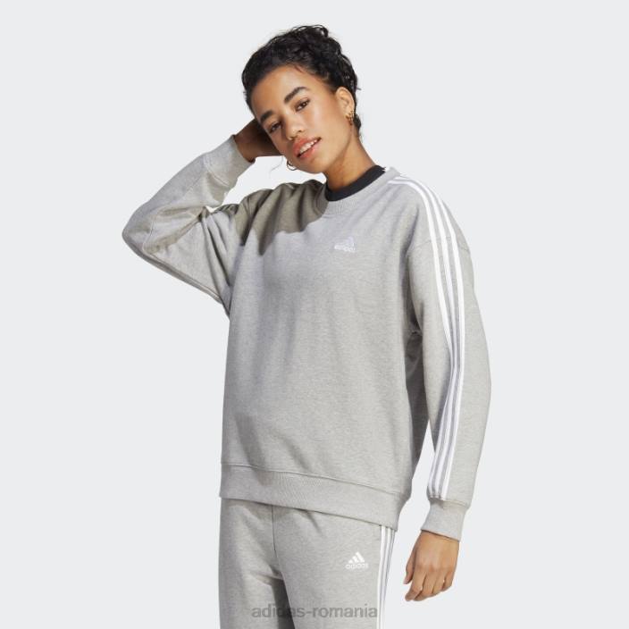 Adidas hanorac essentials cu 3 dungi gri mediu femei gri mediu/alb 2JBN9506