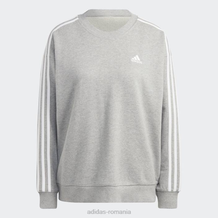 Adidas hanorac essentials cu 3 dungi gri mediu femei gri mediu/alb 2JBN9506