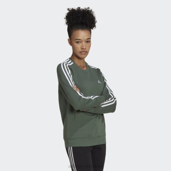 Adidas hanorac fleece cu 3 dungi green oxide femei oxid verde/alb 2JBN10285
