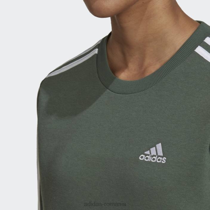 Adidas hanorac fleece cu 3 dungi green oxide femei oxid verde/alb 2JBN10285