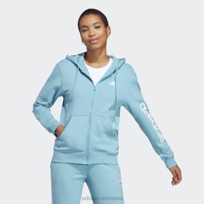 Adidas hanorac liniar cu fermoar complet French Terry, albastru femei albastru alb 2JBN16394