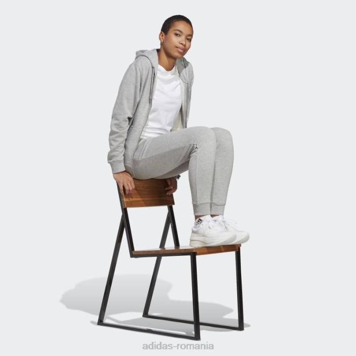 Adidas hanorac liniar cu fermoar plin, gri mediu, adidas femei gri mediu/alb 2JBN16665