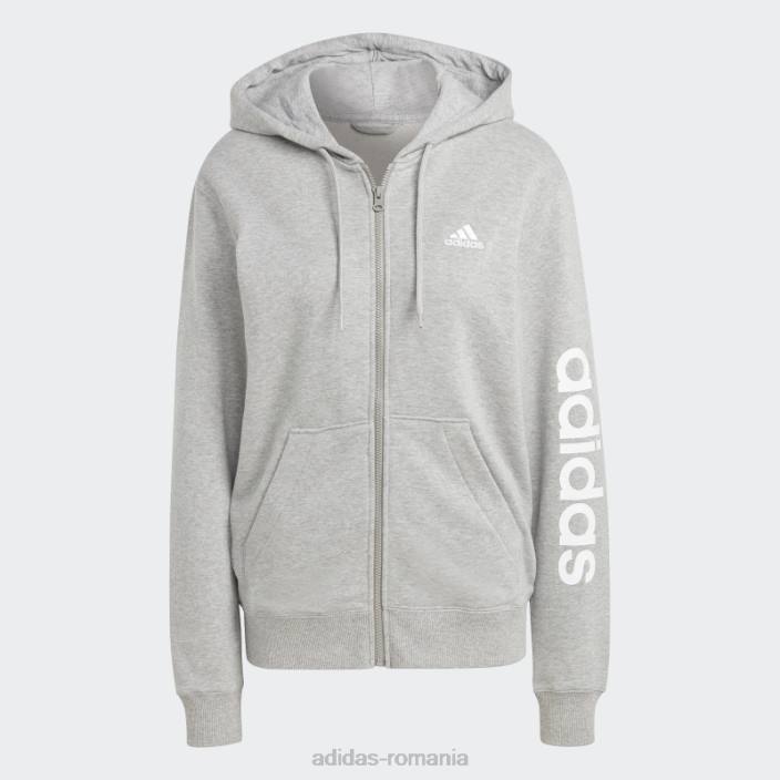 Adidas hanorac liniar cu fermoar plin, gri mediu, adidas femei gri mediu/alb 2JBN16665