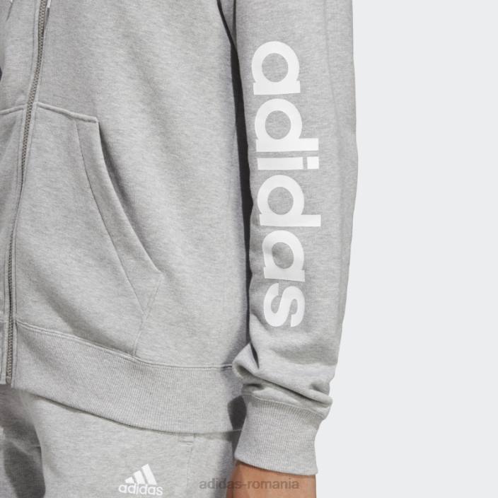 Adidas hanorac liniar cu fermoar plin, gri mediu, adidas femei gri mediu/alb 2JBN16665