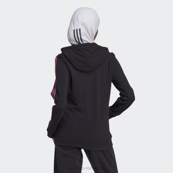 Adidas hanorac negru cu fermoar complet, cu 3 dungi femei negru/liliac 2JBN10108