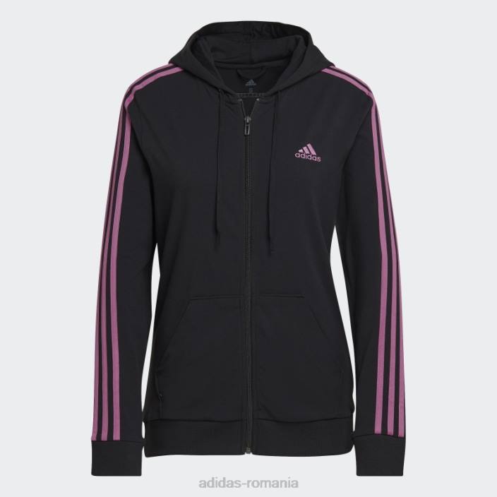 Adidas hanorac negru cu fermoar complet, cu 3 dungi femei negru/liliac 2JBN10108