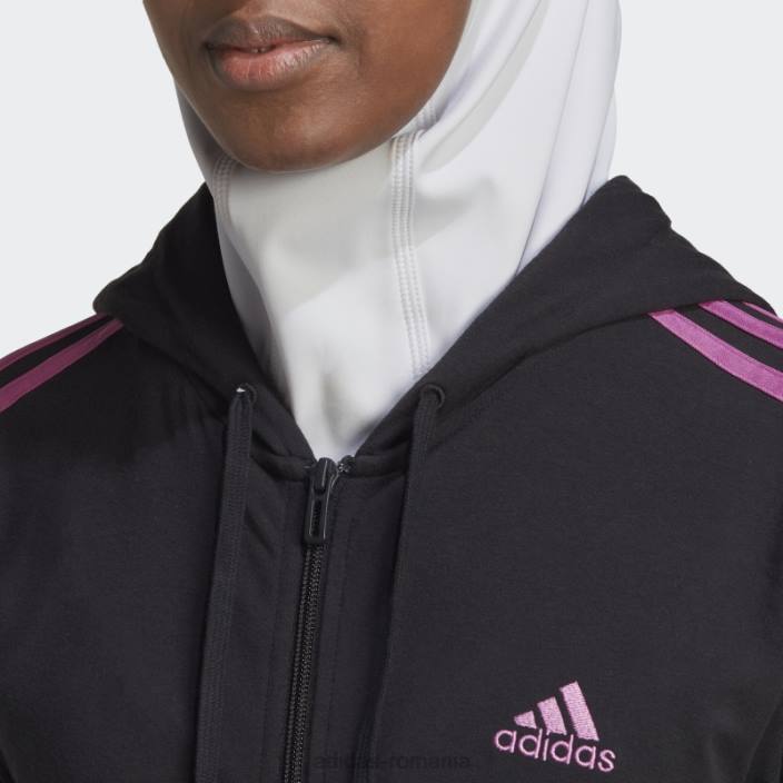 Adidas hanorac negru cu fermoar complet, cu 3 dungi femei negru/liliac 2JBN10108