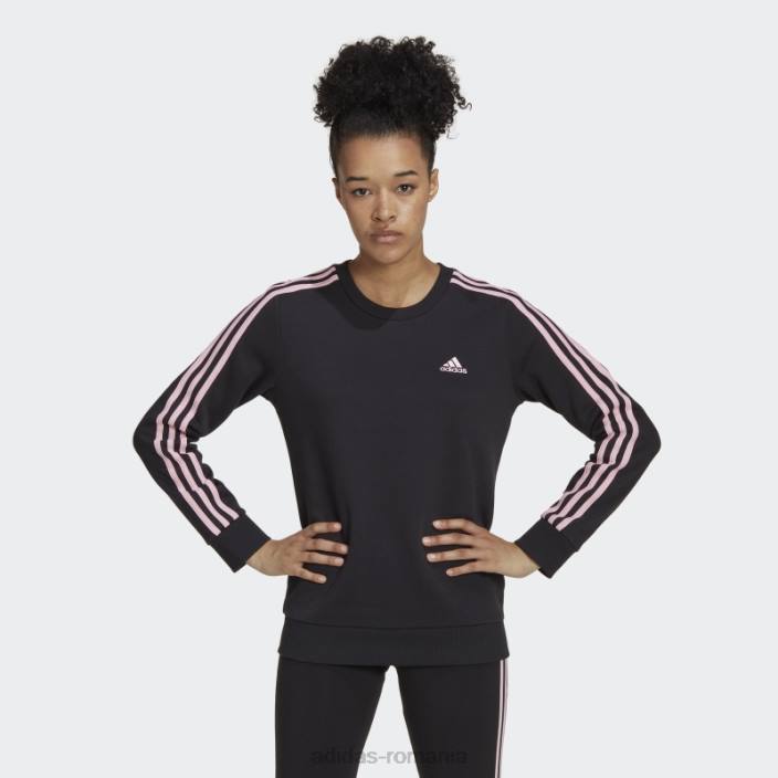Adidas hanorac negru din fleece cu 3 dungi femei negru/roz adevărat 2JBN10030
