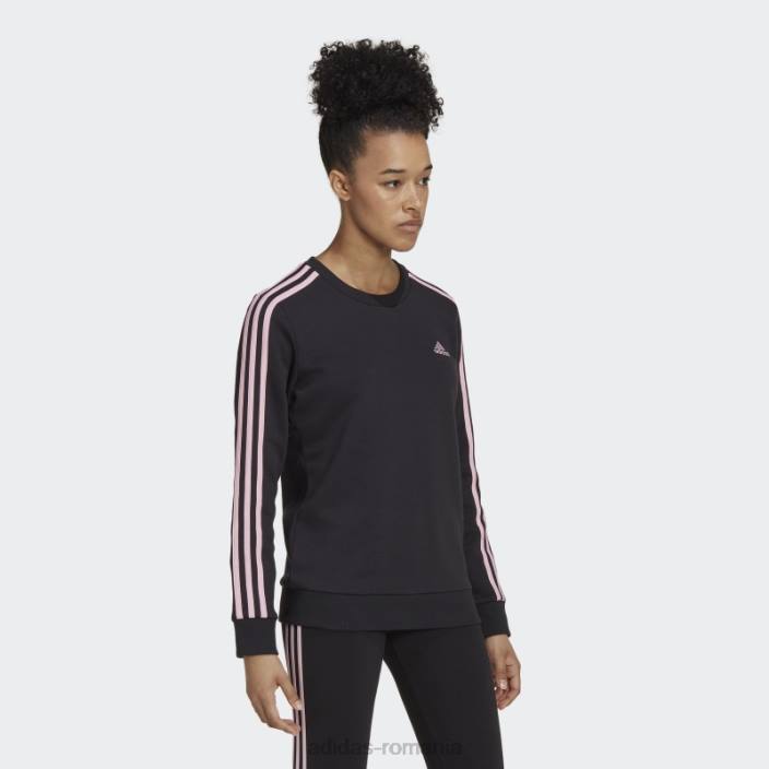 Adidas hanorac negru din fleece cu 3 dungi femei negru/roz adevărat 2JBN10030