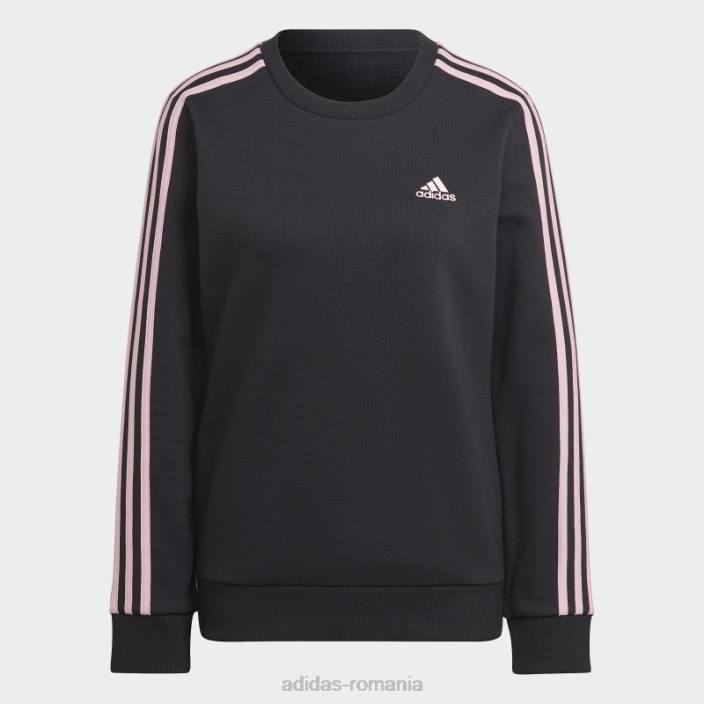 Adidas hanorac negru din fleece cu 3 dungi femei negru/roz adevărat 2JBN10030