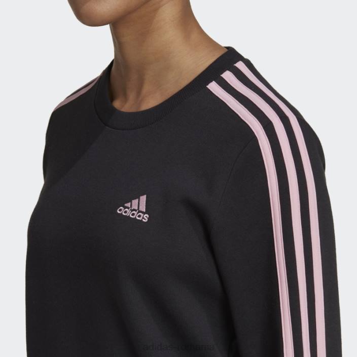Adidas hanorac negru din fleece cu 3 dungi femei negru/roz adevărat 2JBN10030