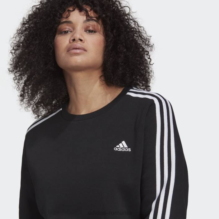 Adidas hanorac negru din lână cu 3 dungi (plus mărime) femei alb negru 2JBN9893