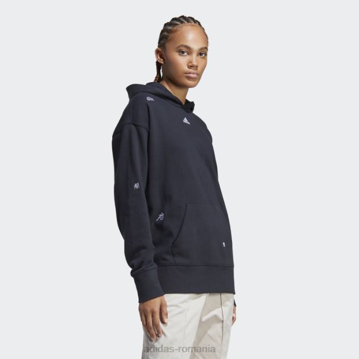 Adidas hanorac negru relaxat, cu grafică inspirată de cristale vindecătoare femei alb negru 2JBN8980