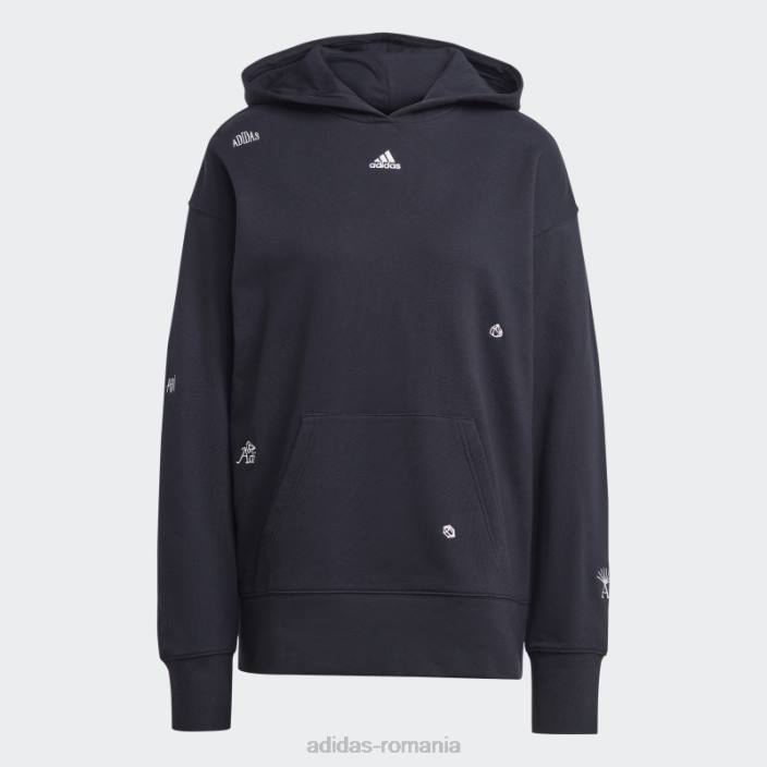 Adidas hanorac negru relaxat, cu grafică inspirată de cristale vindecătoare femei alb negru 2JBN8980