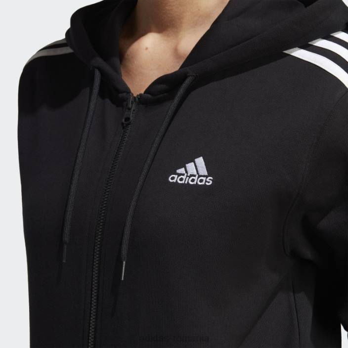 Adidas hanorac obișnuit, cu fermoar complet, cu trei dungi, negru, French Terry femei alb negru 2JBN16469