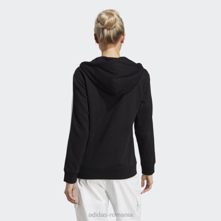 Adidas hanorac obișnuit cu fermoar complet, negru, cu 3 dungi femei alb negru 2JBN2365