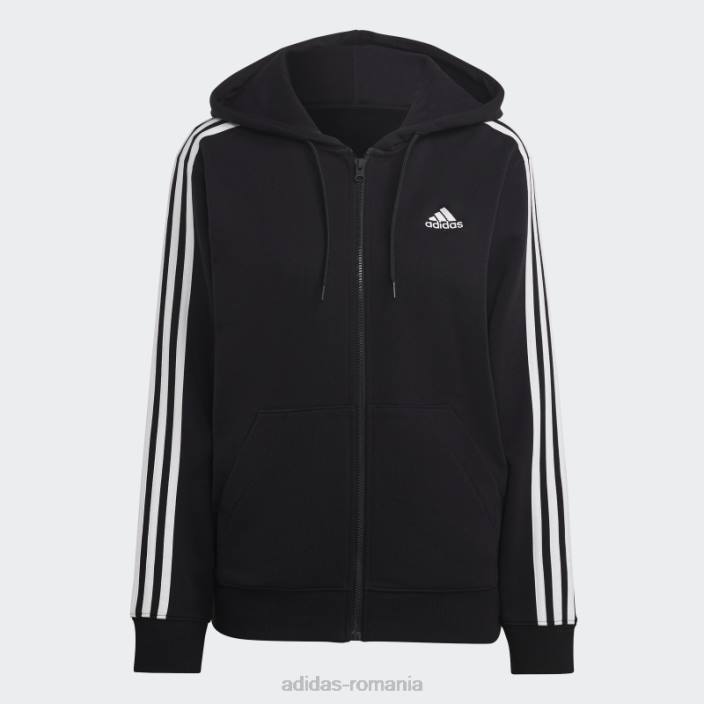 Adidas hanorac obișnuit cu fermoar complet, negru, cu 3 dungi femei alb negru 2JBN2365