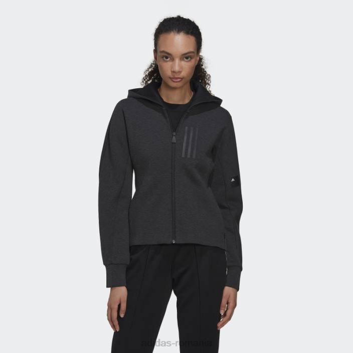 Adidas hanorac slim fit, cu fermoar complet, negru melange femei melange negru 2JBN9403