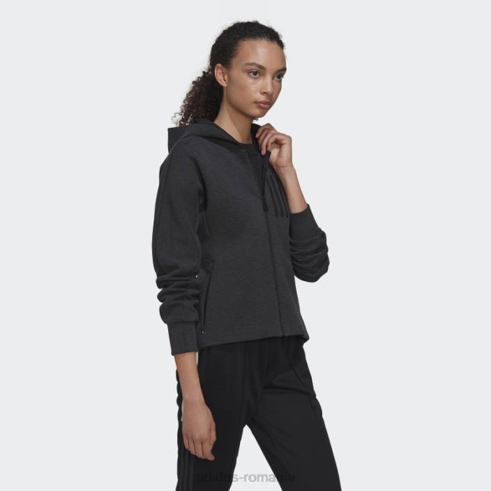 Adidas hanorac slim fit, cu fermoar complet, negru melange femei melange negru 2JBN9403