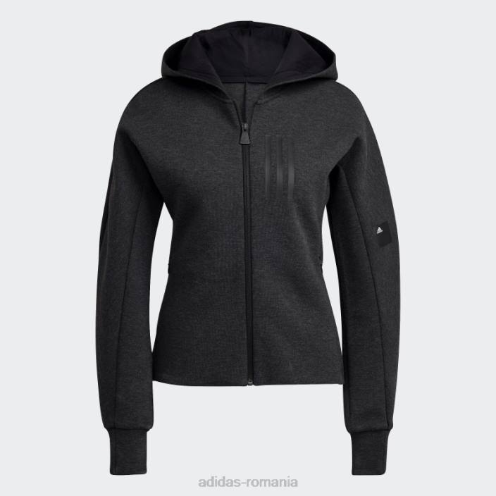 Adidas hanorac slim fit, cu fermoar complet, negru melange femei melange negru 2JBN9403