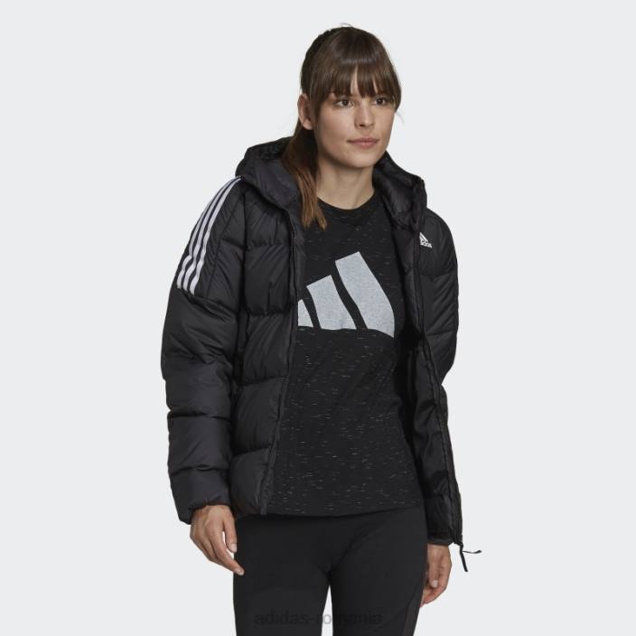 Adidas jachetă cu glugă de puf de greutate medie essentials, neagră femei negru 2JBN17029